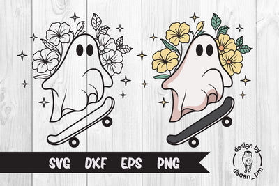 Ghost skate, flowers, ghost cute halloween SVG dadan_pm 