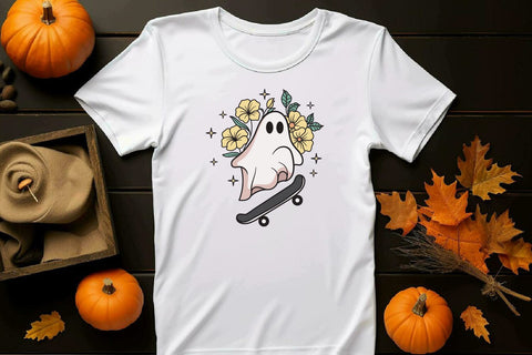 Ghost skate, flowers, ghost cute halloween SVG dadan_pm 