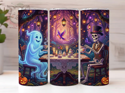 Ghost Skeleton Tea 20oz Tumbler, Ghost skeleton tea, Halloween tumbler wrap, 20oz skinny tumbler, Skeleton print design, Sublimation halloween design, Spooky cute pattern, Halloween tea design Sublimation Lara' s Designs 