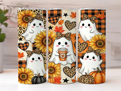 Ghost Sunflower Fall 20oz Tumbler, Ghost Sunflower, Sunflower Fall, Ghost Tumbler, 20oz Tumbler, Fall Tumbler, Sunflower Tumbler, Tumbler Wrap Sublimation Lara' s Designs 