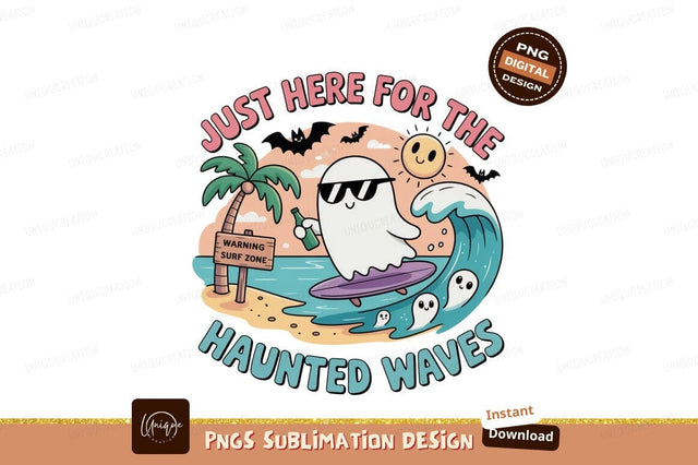 Ghost surfing haunted waves beach palm Sublimation Designangry 