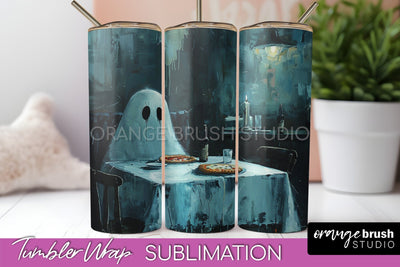 Ghost Tumbler Wrap - Vintage Halloween Tumbler Sublimation Sublimation OrangeBrushStudio 
