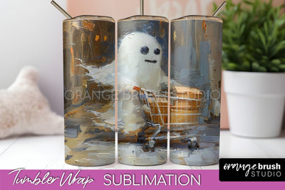 Ghost Tumbler Wrap - Vintage Halloween Tumbler Sublimation Sublimation OrangeBrushStudio 