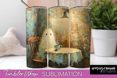Ghost Tumbler Wrap - Vintage Halloween Tumbler Sublimation Sublimation OrangeBrushStudio 