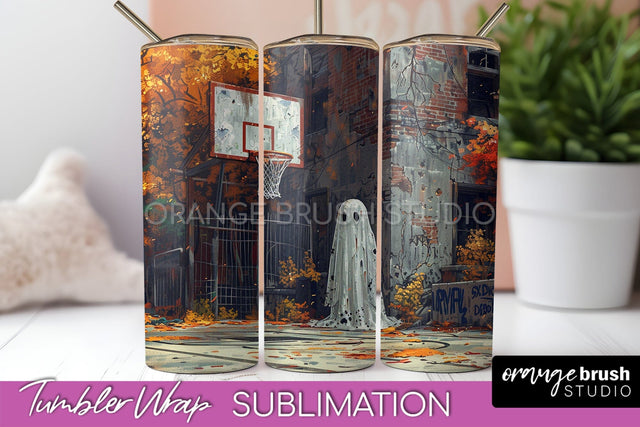 Ghost Tumbler Wrap - Vintage Halloween Tumbler Sublimation Sublimation OrangeBrushStudio 