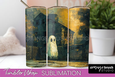 Ghost Tumbler Wrap - Vintage Halloween Tumbler Sublimation Sublimation OrangeBrushStudio 
