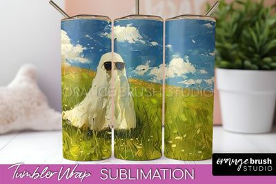 Ghost Tumbler Wrap - Vintage Halloween Tumbler Sublimation Sublimation OrangeBrushStudio 