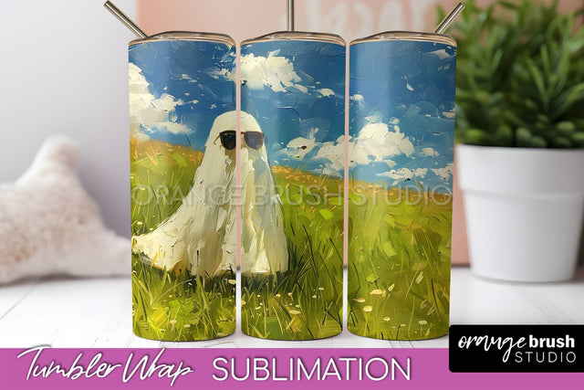 Ghost Tumbler Wrap - Vintage Halloween Tumbler Sublimation Sublimation OrangeBrushStudio 