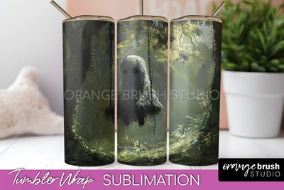 Ghost Tumbler Wrap - Vintage Halloween Tumbler Sublimation Sublimation OrangeBrushStudio 