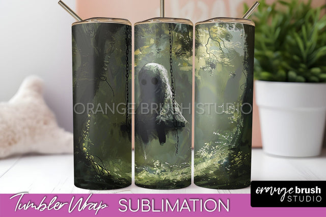 Ghost Tumbler Wrap - Vintage Halloween Tumbler Sublimation Sublimation OrangeBrushStudio 