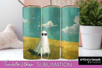 Ghost Tumbler Wrap - Vintage Halloween Tumbler Sublimation Sublimation OrangeBrushStudio 