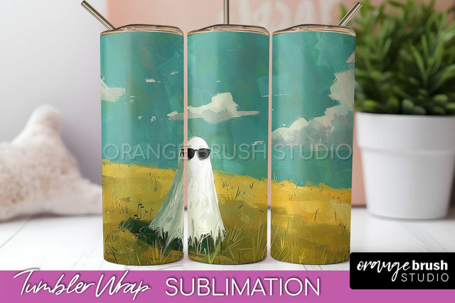 Ghost Tumbler Wrap - Vintage Halloween Tumbler Sublimation Sublimation OrangeBrushStudio 