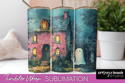 Ghost Tumbler Wrap - Vintage Halloween Tumbler Sublimation Sublimation OrangeBrushStudio 