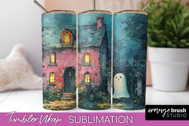 Ghost Tumbler Wrap - Vintage Halloween Tumbler Sublimation Sublimation OrangeBrushStudio 