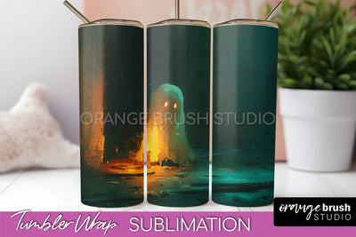 Ghost Tumbler Wrap - Vintage Halloween Tumbler Sublimation Sublimation OrangeBrushStudio 