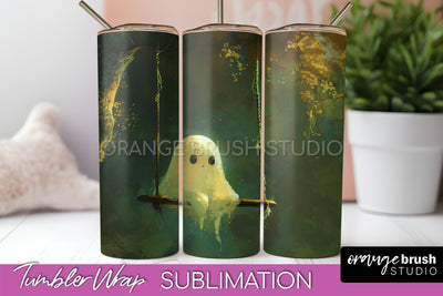 Ghost Tumbler Wrap - Vintage Halloween Tumbler Sublimation Sublimation OrangeBrushStudio 