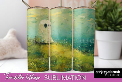 Ghost Tumbler Wrap - Vintage Halloween Tumbler Sublimation Sublimation OrangeBrushStudio 