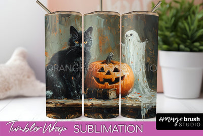 Ghost Tumbler Wrap - Vintage Halloween Tumbler Sublimation Sublimation OrangeBrushStudio 