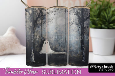 Ghost Tumbler Wrap - Vintage Halloween Tumbler Sublimation Sublimation OrangeBrushStudio 
