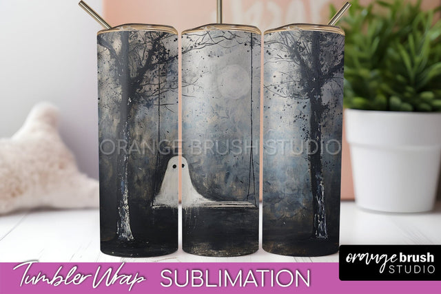 Ghost Tumbler Wrap - Vintage Halloween Tumbler Sublimation Sublimation OrangeBrushStudio 