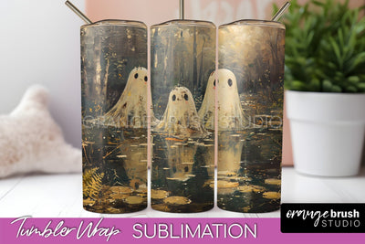 Ghost Tumbler Wrap - Vintage Halloween Tumbler Sublimation Sublimation OrangeBrushStudio 