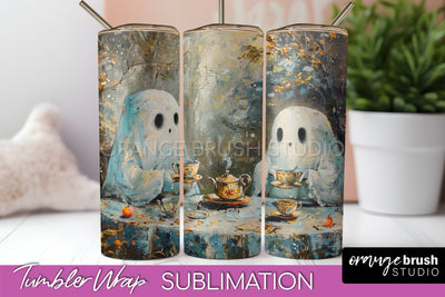 Ghost Tumbler Wrap - Vintage Halloween Tumbler Sublimation Sublimation OrangeBrushStudio 