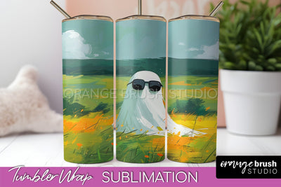 Ghost Tumbler Wrap - Vintage Halloween Tumbler Sublimation Sublimation OrangeBrushStudio 
