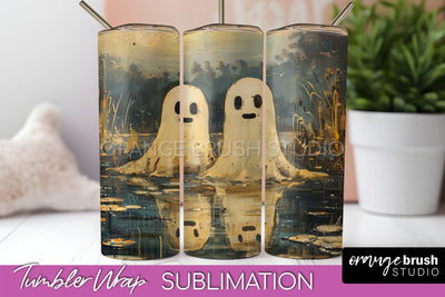 Ghost Tumbler Wrap - Vintage Halloween Tumbler Sublimation Sublimation OrangeBrushStudio 