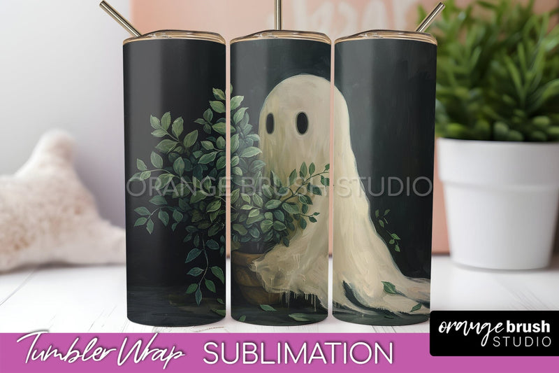 Ghost Tumbler Wrap - Vintage Halloween Tumbler Sublimation Sublimation OrangeBrushStudio 