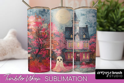 Ghost Tumbler Wrap - Vintage Halloween Tumbler Sublimation Sublimation OrangeBrushStudio 