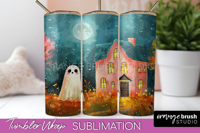 Ghost Tumbler Wrap - Vintage Halloween Tumbler Sublimation Sublimation OrangeBrushStudio 