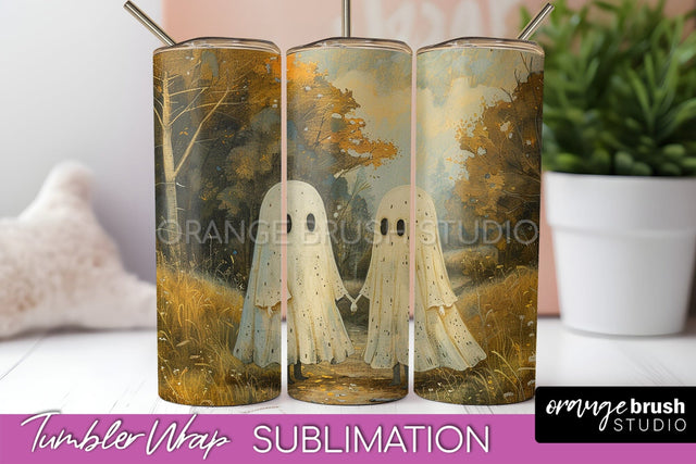 Ghost Tumbler Wrap - Vintage Halloween Tumbler Sublimation Sublimation OrangeBrushStudio 