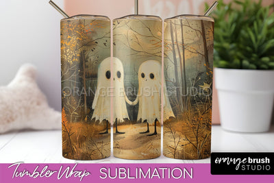 Ghost Tumbler Wrap - Vintage Halloween Tumbler Sublimation Sublimation OrangeBrushStudio 