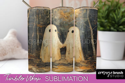Ghost Tumbler Wrap - Vintage Halloween Tumbler Sublimation Sublimation OrangeBrushStudio 