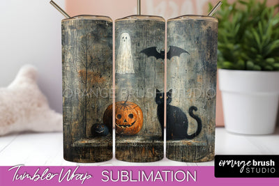 Ghost Tumbler Wrap - Vintage Halloween Tumbler Sublimation Sublimation OrangeBrushStudio 