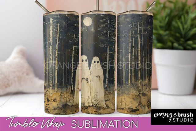Ghost Tumbler Wrap - Vintage Halloween Tumbler Sublimation Sublimation OrangeBrushStudio 
