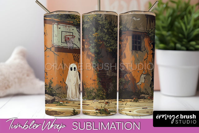 Ghost Tumbler Wrap - Vintage Halloween Tumbler Sublimation Sublimation OrangeBrushStudio 