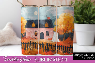 Ghost Tumbler Wrap - Vintage Halloween Tumbler Sublimation Sublimation OrangeBrushStudio 