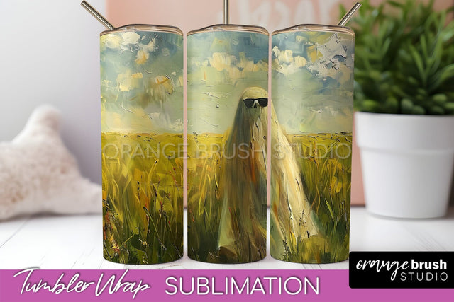 Ghost Tumbler Wrap - Vintage Halloween Tumbler Sublimation Sublimation OrangeBrushStudio 
