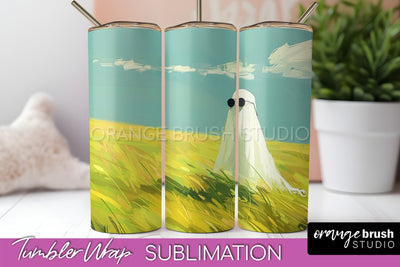 Ghost Tumbler Wrap - Vintage Halloween Tumbler Sublimation Sublimation OrangeBrushStudio 