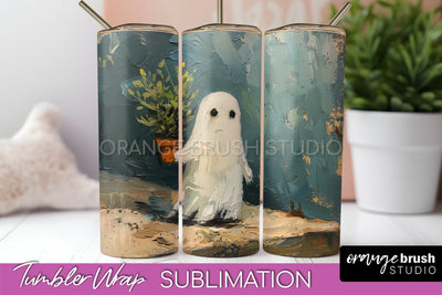 Ghost Tumbler Wrap - Vintage Halloween Tumbler Sublimation Sublimation OrangeBrushStudio 