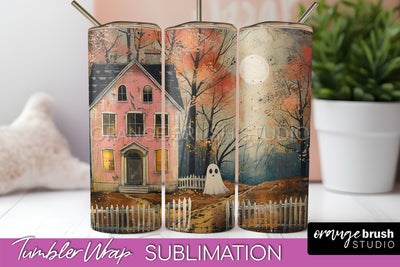 Ghost Tumbler Wrap - Vintage Halloween Tumbler Sublimation Sublimation OrangeBrushStudio 