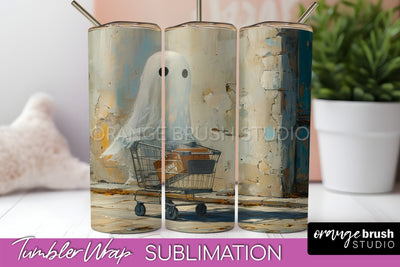 Ghost Tumbler Wrap - Vintage Halloween Tumbler Sublimation Sublimation OrangeBrushStudio 