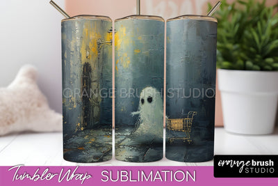 Ghost Tumbler Wrap - Vintage Halloween Tumbler Sublimation Sublimation OrangeBrushStudio 
