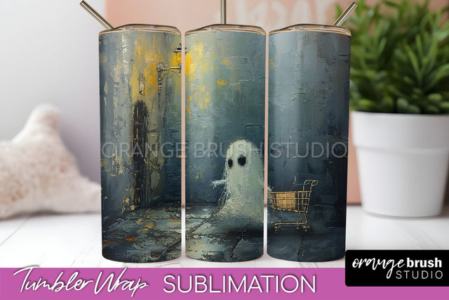 Ghost Tumbler Wrap - Vintage Halloween Tumbler Sublimation Sublimation OrangeBrushStudio 