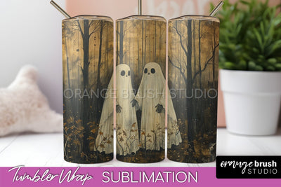 Ghost Tumbler Wrap - Vintage Halloween Tumbler Sublimation Sublimation OrangeBrushStudio 