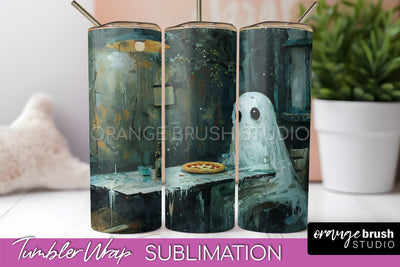 Ghost Tumbler Wrap - Vintage Halloween Tumbler Sublimation Sublimation OrangeBrushStudio 