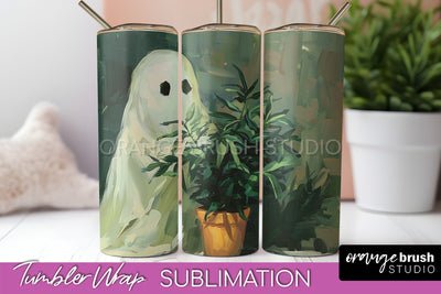 Ghost Tumbler Wrap - Vintage Halloween Tumbler Sublimation Sublimation OrangeBrushStudio 
