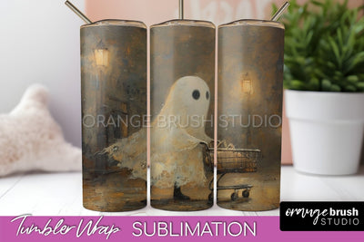 Ghost Tumbler Wrap - Vintage Halloween Tumbler Sublimation Sublimation OrangeBrushStudio 