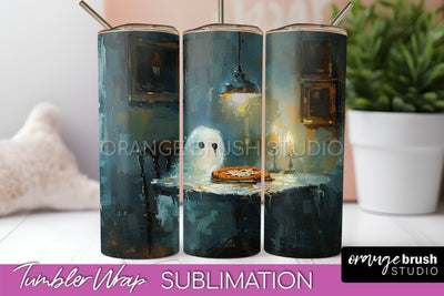 Ghost Tumbler Wrap - Vintage Halloween Tumbler Sublimation Sublimation OrangeBrushStudio 